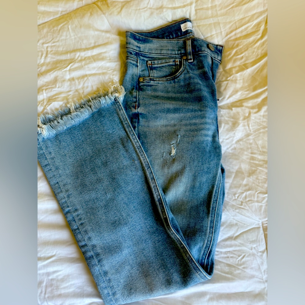 Loft Distressed Bottom Slight Flare Denim